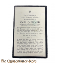 In Memoriam Karte/Death notice SS UScha Hans Hegemann 