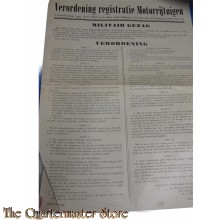 Poster, Verordening Registratie Motorvoertuigen no 69 14 febr 1945 Militair Gezag