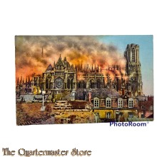 Postcard 1914-18 Rheims the cathedral during the bombardment by German fireshells 19 sept 1914