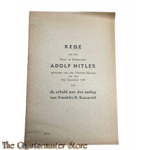 Brochure NSB ; Rede van den fuhrer en Rijksleider Adolf Hitler, Rijksdag 11 dec 1941