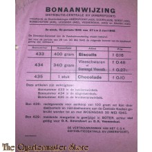 Bonaanwijzing Distributie Amersfoort  3e week 6e per.   27 t/m 2 juni 1945 Bisquits, Vleeschwaren Chocolade