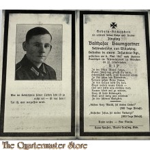 In Memoriam Karte/Death notice Gefreiter Balthasar Baumgartner Munchen 1942