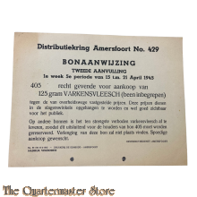 Bonaanwijzing No 429 tweede aanvulling 1e week 5e periode van 15 t/m 21 april 1945 Varkensvleesch