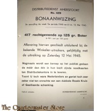 Bonaanwijzing Distributie Amersfoort no 429 derde aanvulling 4e week 5e per.   6 t/m 12 mei 1945 Boter