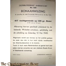 Bonaanwijzing Distributie Amersfoort no 429 derde aanvulling 4e week 5e per.   6 t/m 12 mei 1945 Boter