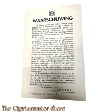 Waarschuwing ‘s Gravenhage sabotage febr 1941