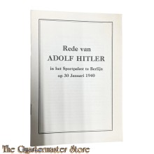Brochure NSB ; Rede van Adolf Hitler Sportpalast  Berlijn 30-01-1941