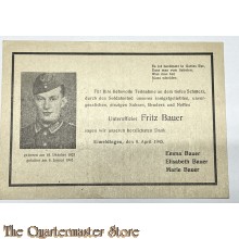 In Memoriam Karte/Death notice Uffz inf rgt 1945 Osten