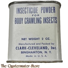 Tin, Insecticide powder for body crawling insects 2 Oz  US Army WW2 (Clark-Cleveland Inc Baltimore)