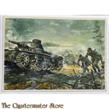 Postkarte militair 40-45 Infanterie geht im Schutz von Panzerkampfwagen voran 