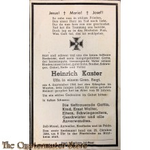 In Memoriam Karte/Death notice Uffz in einem Gren Regiment  Heinrich Kaster 1944