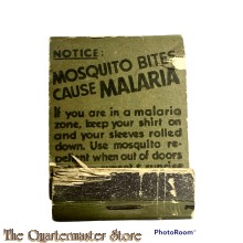 Booklet, matches ,WW2 ; Notice ; Mosquito bites cause Malaria 
