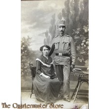 Studio photo 1914-18 Austro/Hungary Soldier with Wife and bayonet