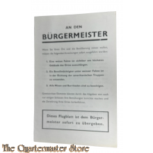 Leaflet / Flugblatt  PWB-56 An den Bürgermeister 1945 Wiederstand und Vernichtung