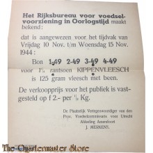 Bekendmaking Rijksbureau voor voedselvoorziening in Oorlogstijd Utrecht afd Amersfoort  1944 Kippenvleesch