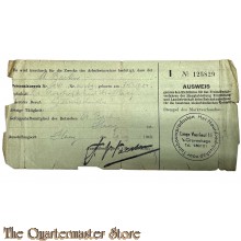 Ausweiss Arbeits einsatz 1943 A. Bartin Den Haag 