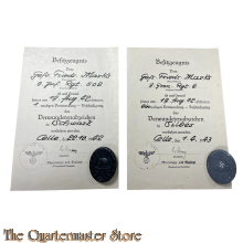 Abzeichen und Bezitszeugnis VWA Schwartz 41 und Silber 30 (Medals and Award documents for Black and silver wound badge)