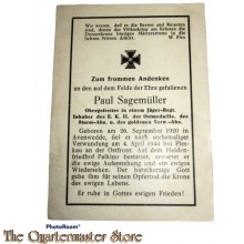 In Memoriam Karte/Death notice obergefreiter Jager Regt