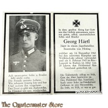 In Memoriam Karte/Death notice Jager in einem Jager batallion Georg Hartl 1942 Russland