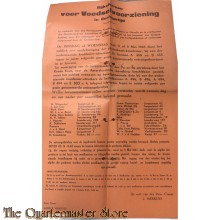 Bekendmaking Rijksbureau voor voedselvoorziening in Oorlogstijd Utrecht afd Amersfoort  8 of 9 mei 1945