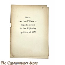 Brochure NSB ; Rede van den fuhrer en Rijkskansler in den Rijksdag 28 april 1939