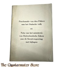 Brochure NSB  ;   Proclamatie van den Fuhrer aan het Duitsche volk en  Nota van het Ministerie van BZ aan de Sovjet-regeering
