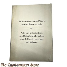 Brochure NSB  ;   Proclamatie van den Fuhrer aan het Duitsche volk en  Nota van het Ministerie van BZ aan de Sovjet-regeering