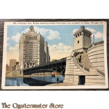 Postcard 1940 no 188 Michigan Ave. Bridge showing London Guarantee and Accident Co. Bldg Chicago Ill