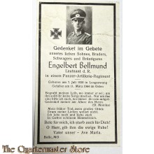In Memoriam Karte/Death notice Leutnant Panzer Art Regt 1944 im Osten 