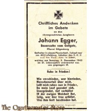 In Memoriam Karte/Death notice Johan Egger