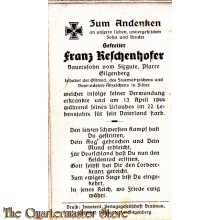 In Memoriam Karte/Death notice Franz Reschenhofer