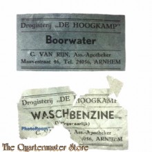 2 labels Drogisterij de Hoogkamp Arnhem 1938-40