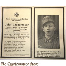 In Memoriam Karte/Death notice Gefr in einem Panzer jager Abteilung (Osten)