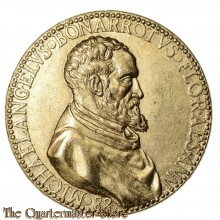vergulde medaille, gemaakt door Leone Leoni om de 88e verjaardag van Michelangelo Buonarroti te herdenken