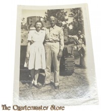 WW2 period original Photo US Soldier with female in front of a Japanese tank?