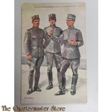 Prentbriefkaart 3 pratende soldaten