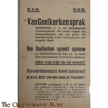 Flyer Groote Openbare Vergadeing NSB Van Geelkerken spreekt opnieuw 1940