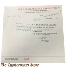 Brief Het Nederlandsche Arbeidsfront  Veenendaal 1943