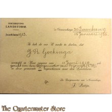 Inschrijvingsbewijs J.R. Gockinga Rijswijk Landstorm 15-01-1920