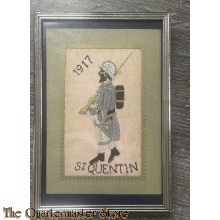 France - 1917 Framed embroided Poilu St. Quentin 