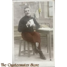 Postcard 1914 France Soldier reading letter 