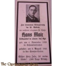 In Memoriam Karte/Death notice 1941 feldwebel Inf Reg