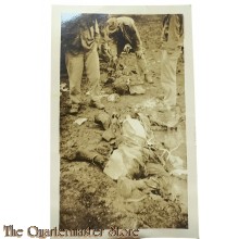 WW2 original Photo  US personell checking with knife on killed enemies 