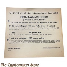 Bonaanwijzing (Aanvulling)  Distributie Amersfoort no 429 3e week 5e per.29 april t/m 5 Mei 1945 