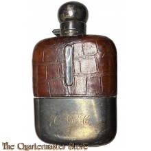British Officers glass leather covered hip-flask