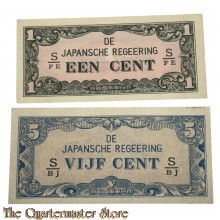1 en 5 cent "Banana Money"  Japanse regering bezettingsgeld Ned Indië 