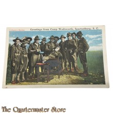 Postcard / Studio Photo US WW1 2 US Soldiers "Company barber" Greetingsfrom Camp Wadsworth Spartanburg S.C.