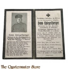 In Memoriam Karte/Death notice, Masch gew Abt 2, 2e komp 1918