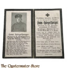 In Memoriam Karte/Death notice, Masch gew Abt 2, 2e komp 1918