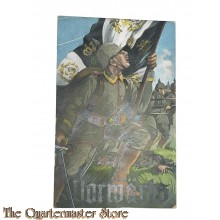 Postkarte / Studio photo 1914  Deutscher Soldat mit Fahne, Vorwarts